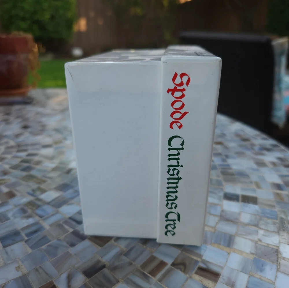 Spode Christmas Tree Teacup Ornament with Red and Green Plaid Bow - Picture 9 of 10